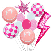 Pink Lighting Smile Face Balloons in party bouquet