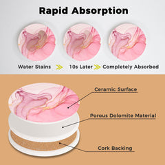 Pink marble ceramic coaster with cork backing
