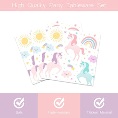 Disposable unicorn tableware set for birthday celebration serves 24