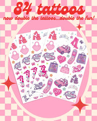 pink party temporary tattoos four sheets 8.25 by 6 inches each