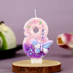 Glittering pink purple butterfly candle with sequins