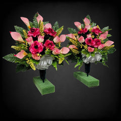 Pink rose and calla lily cemetery cone for grave memorials
