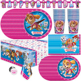 Pink Skye Paw Patrol party supplies kit with banner and table cover