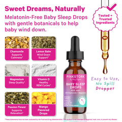 Pink Stork Baby Sleep Drops 1oz bottle side view