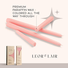 Unscented pink taper candle 10 inch Leor & Lair