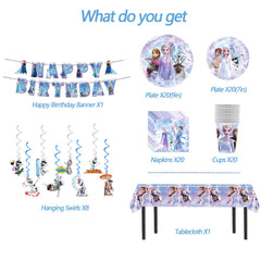 Happy Birthday banner included with Frozen party supplies