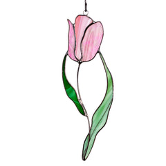 Pink Tulip Handmade Stained Glass Suncatcher close up