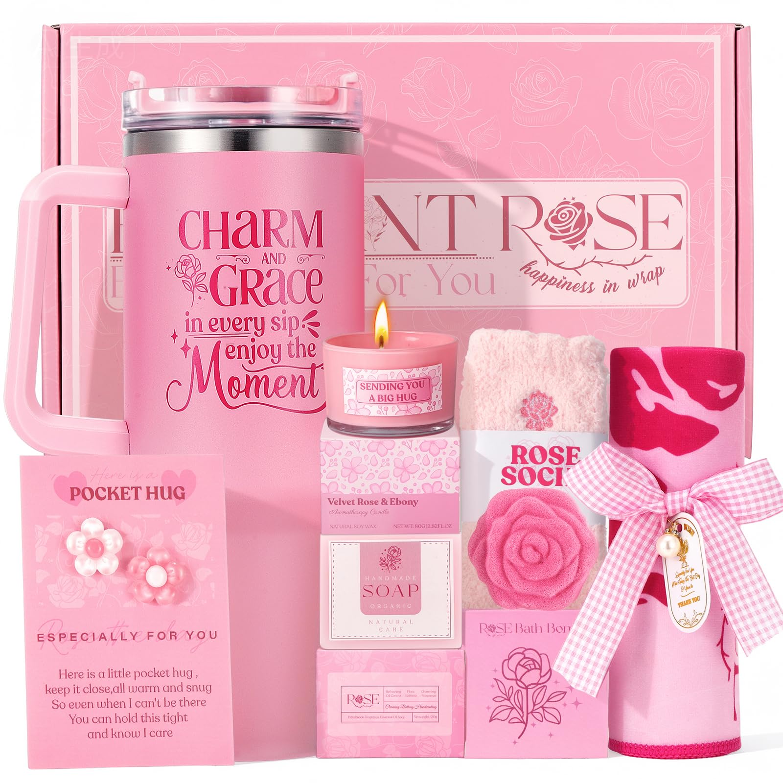 Pink 40oz tumbler with straw from gift set
