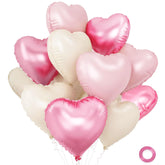 Pink and White Balloons pack of 15 heart shaped foil balloons in three colors