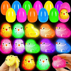 PIONJOY 12 Pack Easter Eggs filled with LED Chick Puffer Balls in gift box