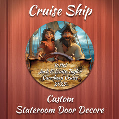 Pirate couple cruise door magnet design for decorating a cruise stateroom