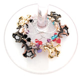 Pixie horse wine charms set of 6 on silver tone rings