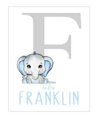 Unframed blue watercolor elephant print by Pixie Paper