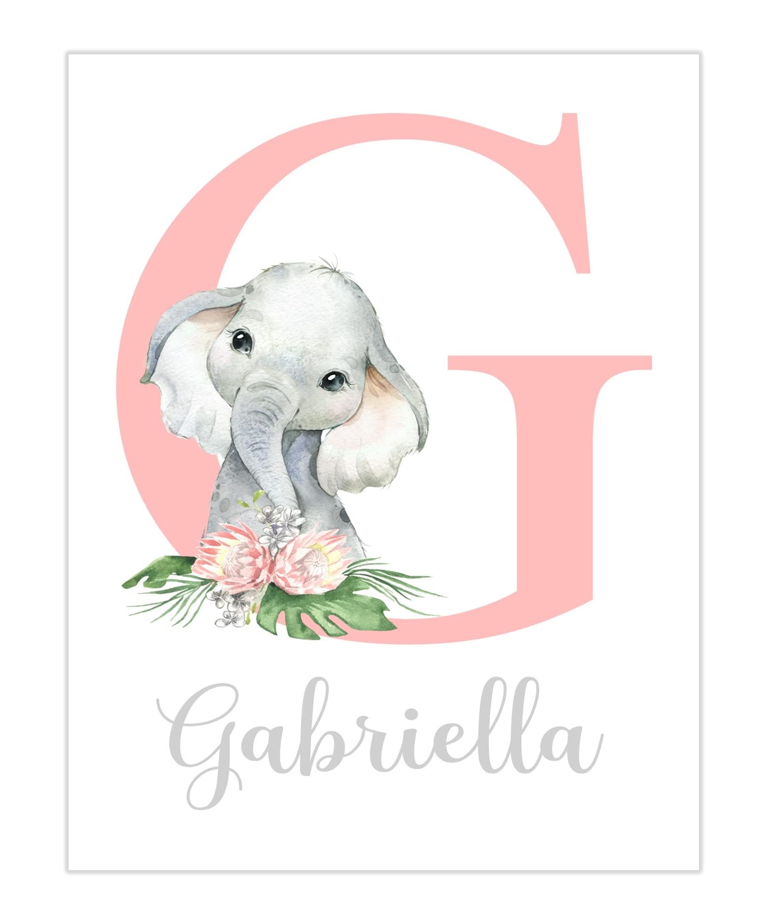 Pixie Paper personalized watercolor elephant nursery print product shot