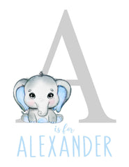 Nursery decor elephant print for baby boy on matte photo paper