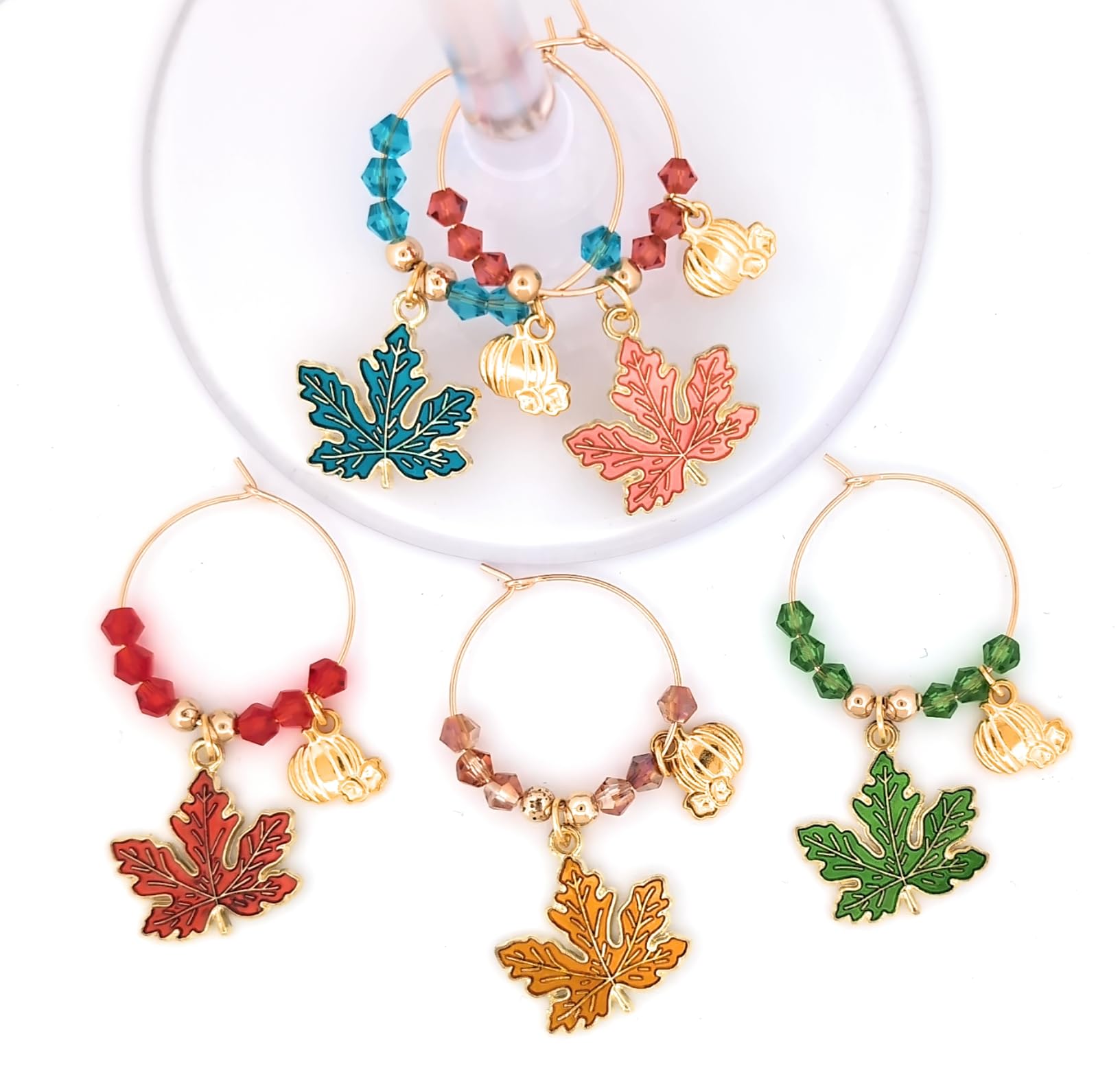 Pixie Thanksgiving wine charms leaf and pumpkin set 5 piece