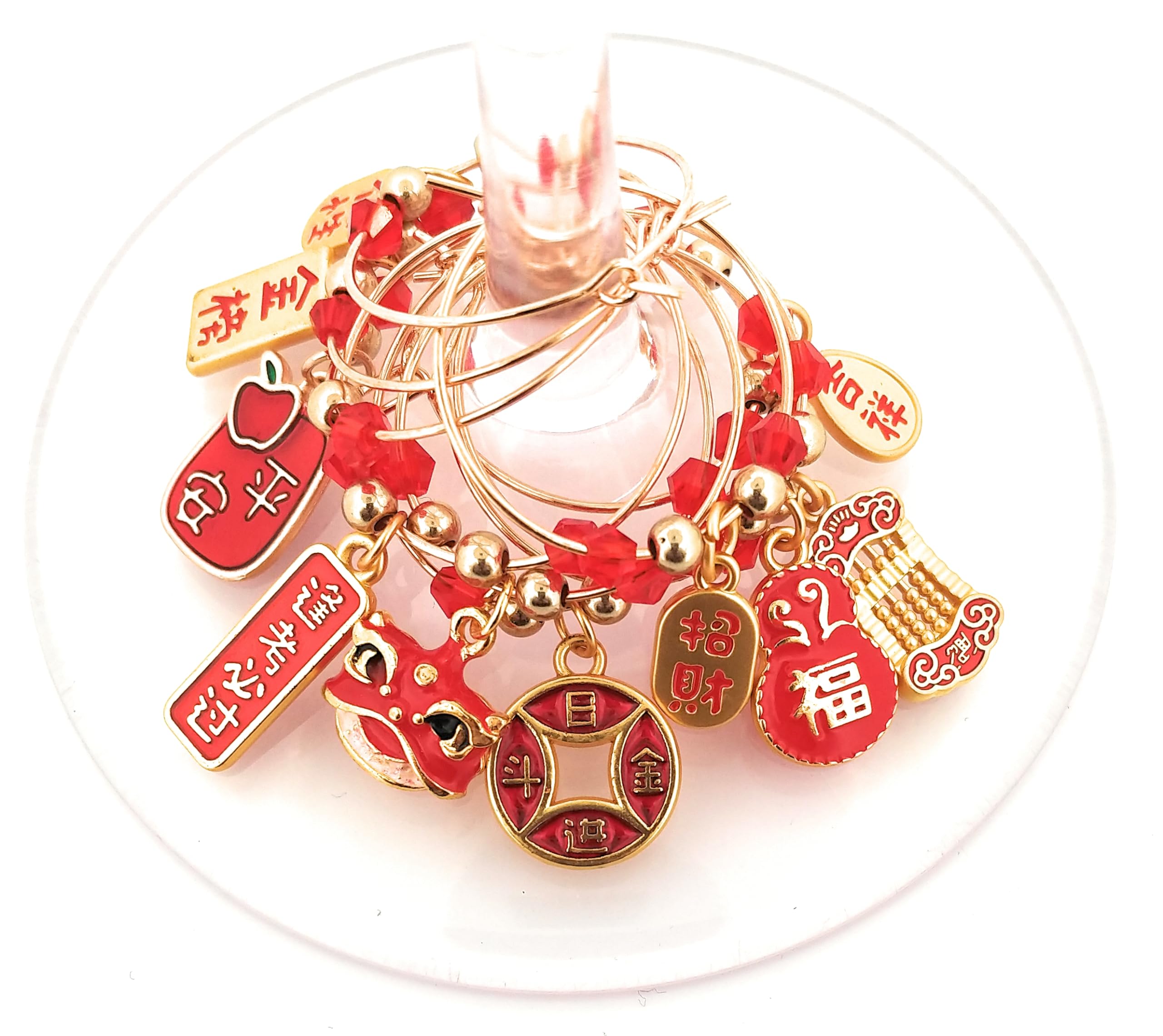 Pixie wine charms set of 10 on gold tone rings