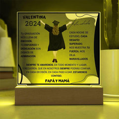 Placa de graduación iluminada con luz LED integrada