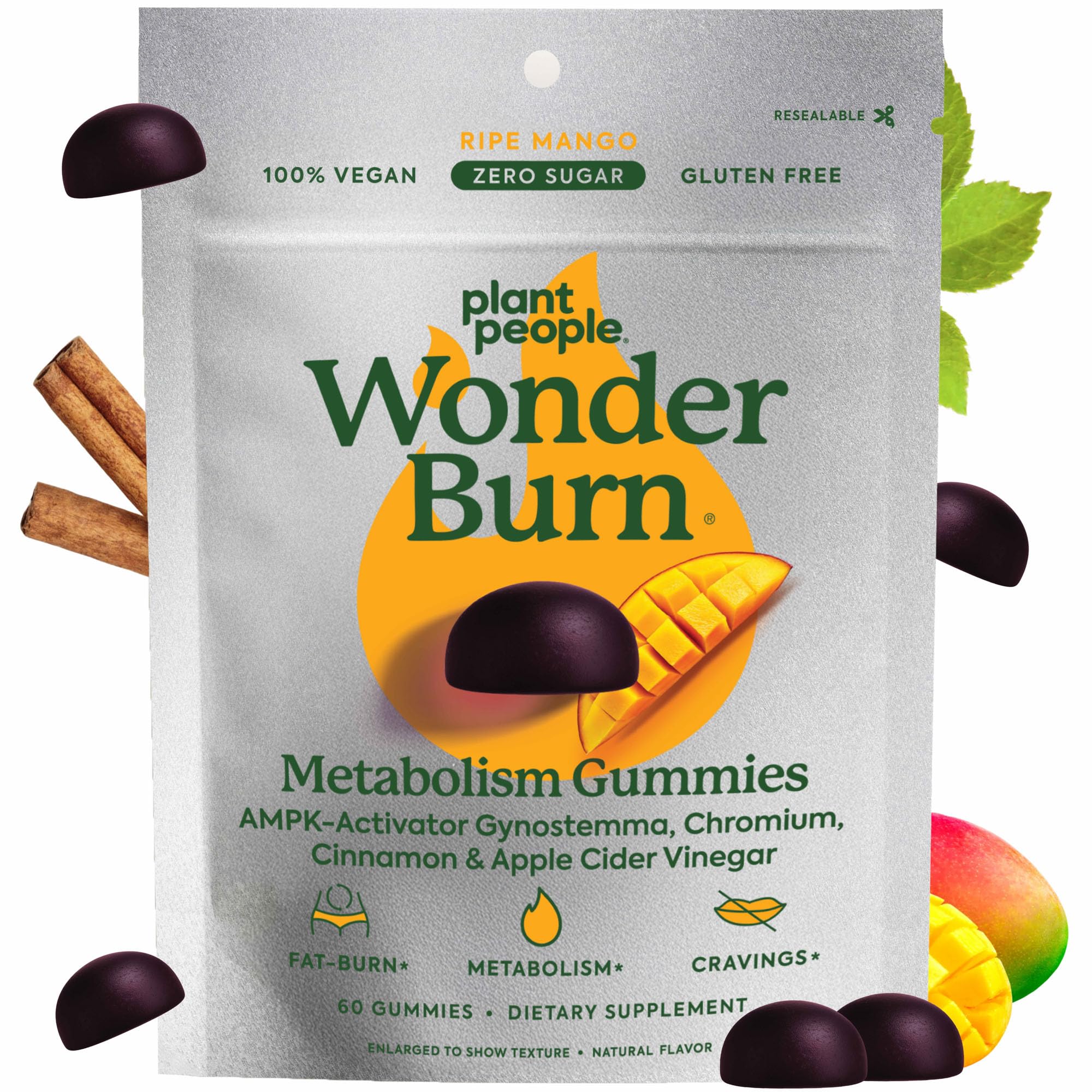 Plant People WonderBurn Metabolism Gummies bottle with ripe mango flavor