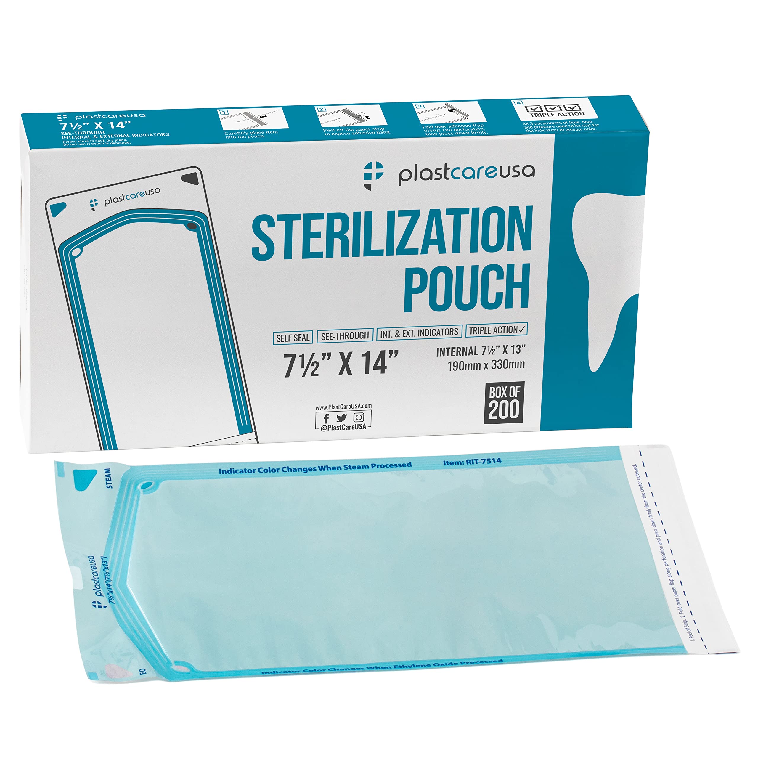 PlastCare USA 200 7.5 X 13 self sealing sterilization pouch packaging