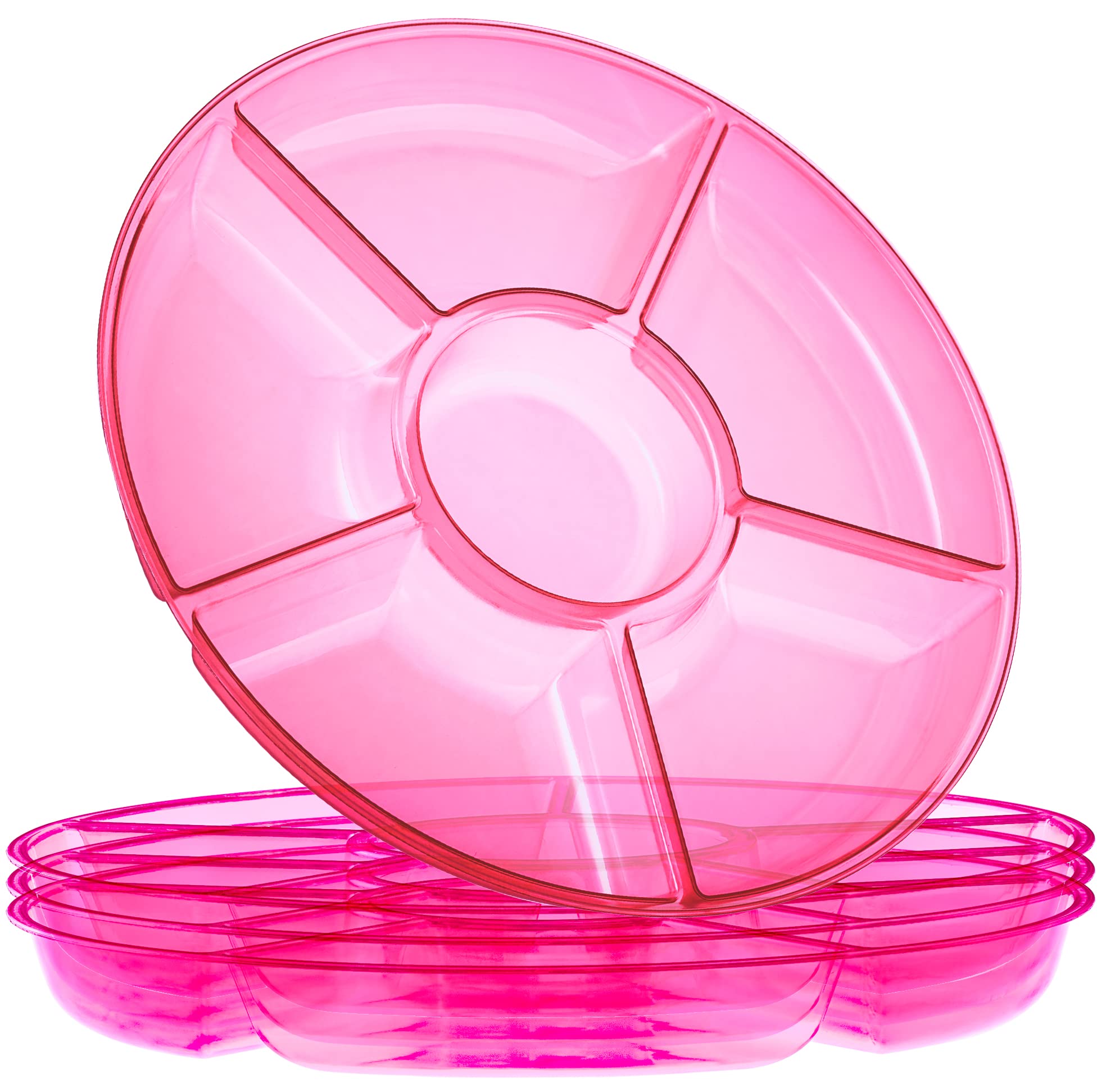 Plasticpro 6 sectional round serving tray pink pack of 4 front view