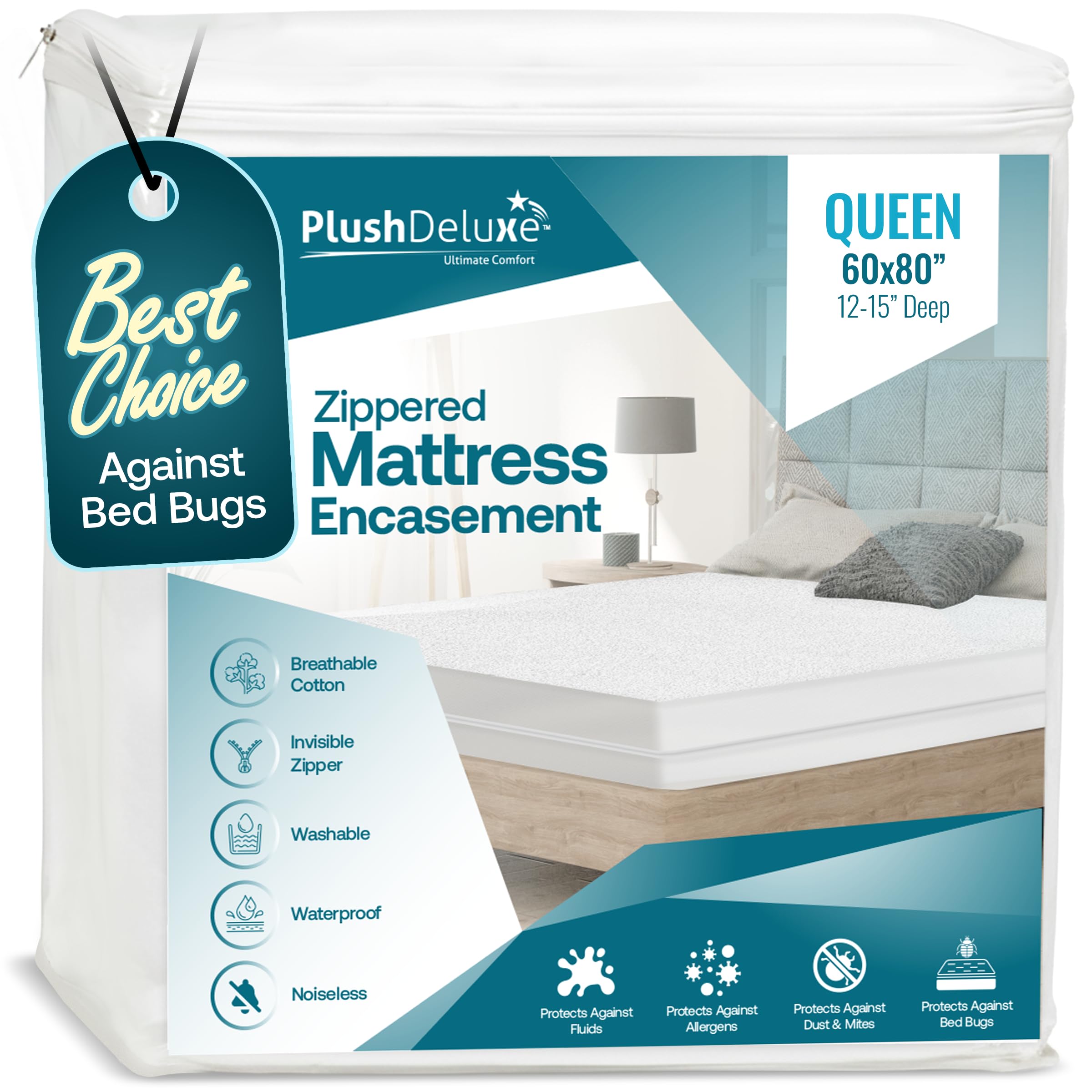 PlushDeluxe Premium 100% waterproof mattress encasement queen 60x80