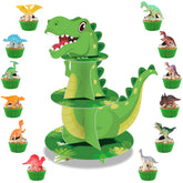 Poen 3 tier dinosaur cupcake stand with 24 dinosaur toppers
