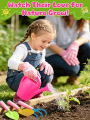 Square shovel included in Biubee pink gardening tools set