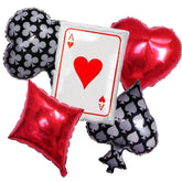 Five piece poker casino balloon decoration set including red heart spade plum blossom square balloons