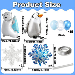 Polar bears and penguins foil balloons with blue accents