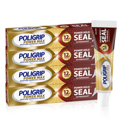 Poligrip Power Max Hold Plus Seal denture adhesive cream four pack 2.2 oz tubes
