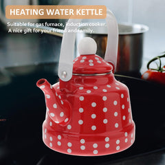 Polka dot enamel kettle for kitchen heating with safe handle