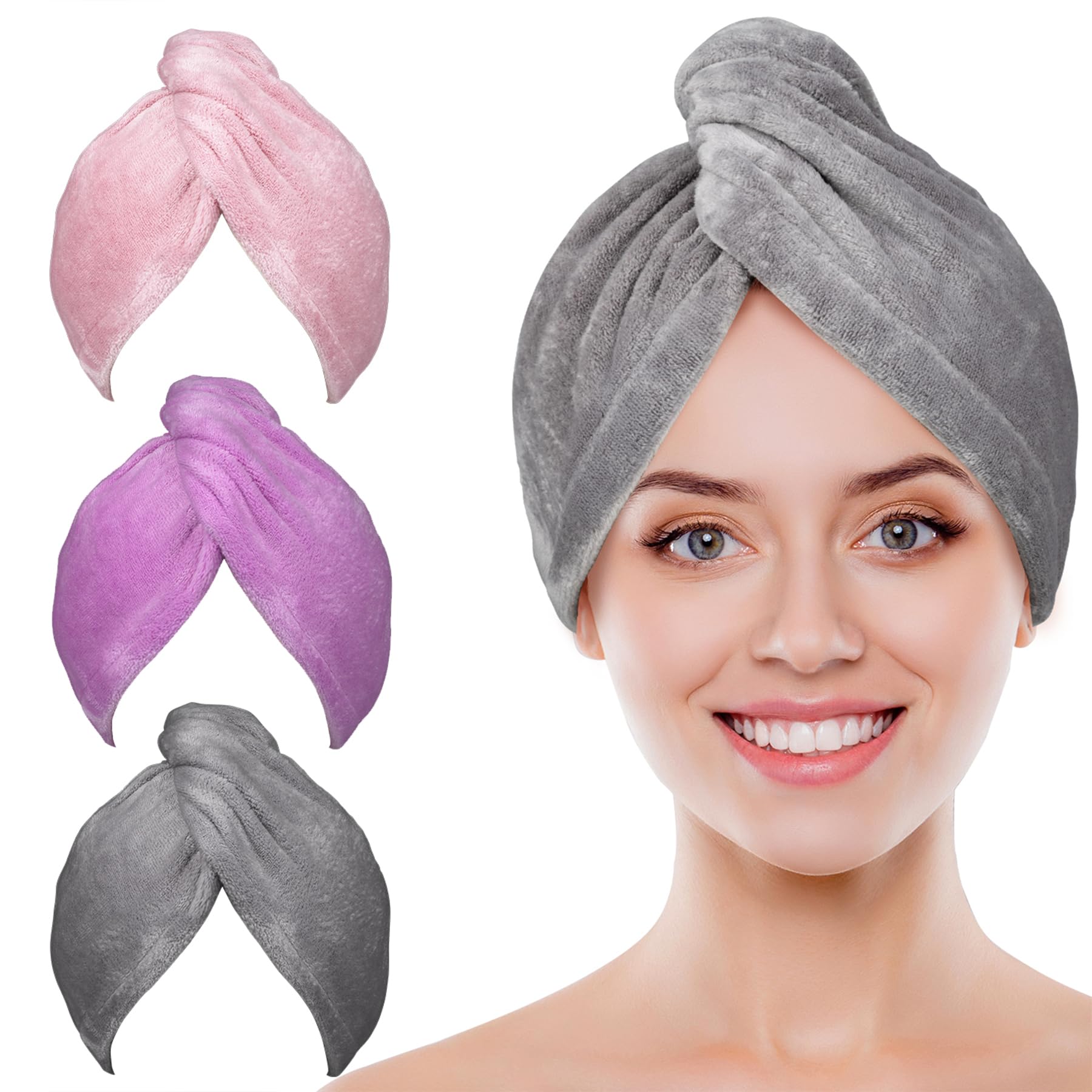 POPCHOSE microfiber hair towel wrap pink 3 pack