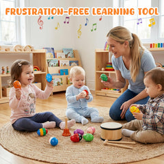 Close up of POPLAY wooden egg shaker size 2x2x3in