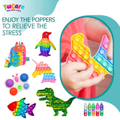 Poppers and squishy balls included in the set