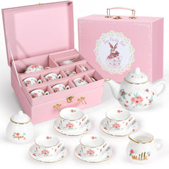 Porcelain Tea Set for Girls with teapot and carrying case