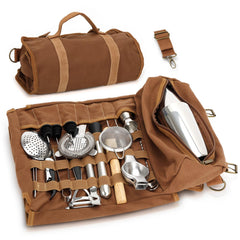 Portable Bartender Kit with Canvas Roll-Up Bag