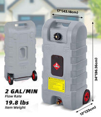 Portable fuel tank on wheels suitable for lawn equipment