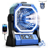 Portable misting fan with 20000mAh battery on outdoor table