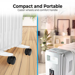 Portable oil-filled radiator heater with oversized wheels