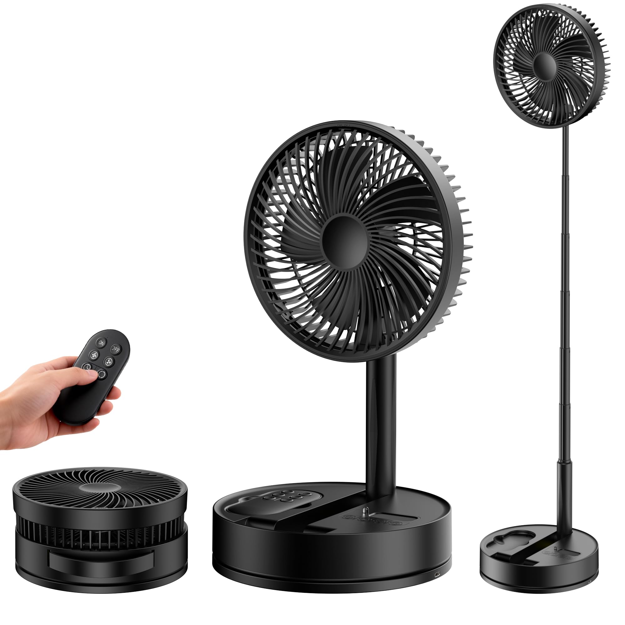 Portable oscillating travel fan on a desk