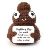 Close up of Positive Poo Poop plush crochet yarn