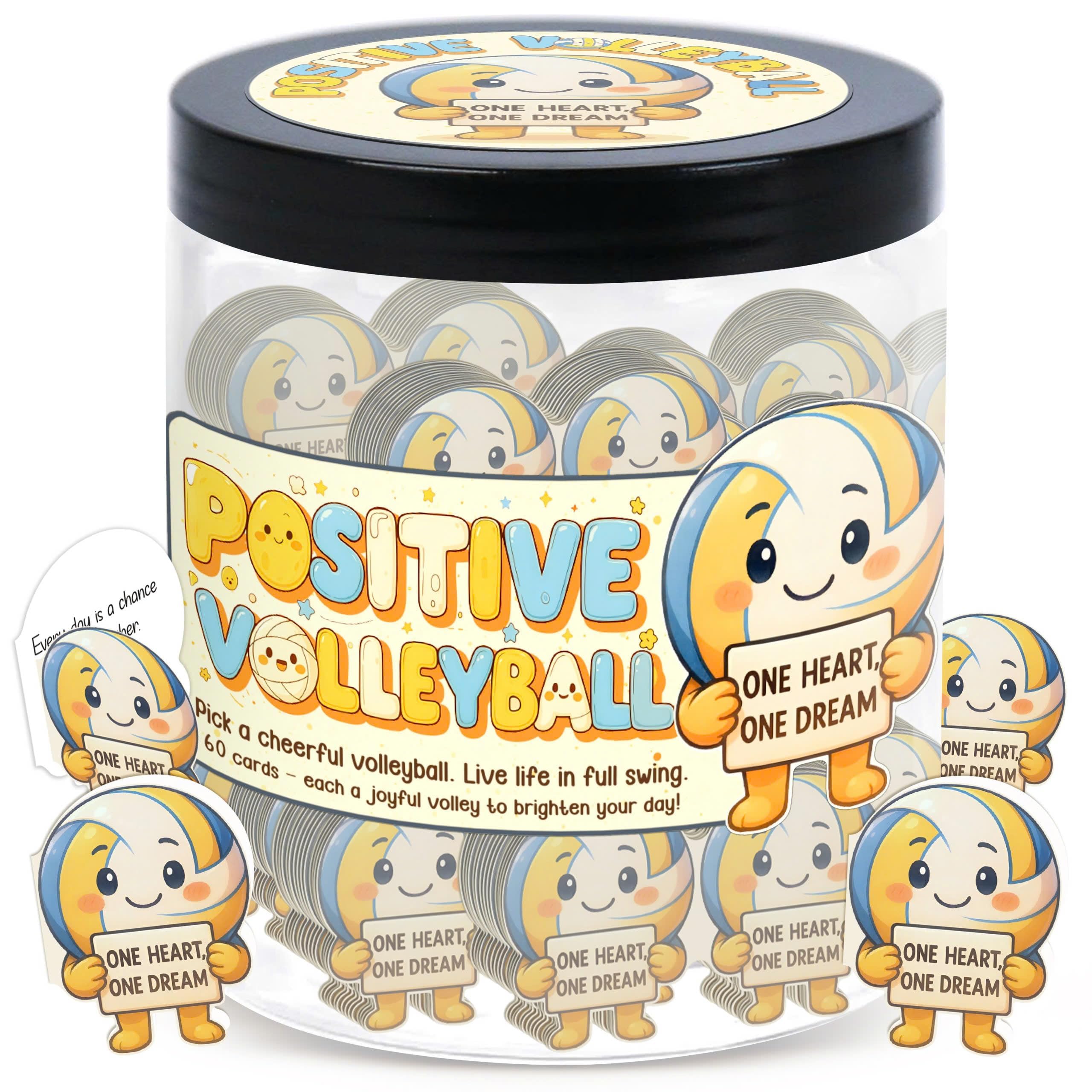 Positive Volleyball Jar product image with 60 affirmation cards