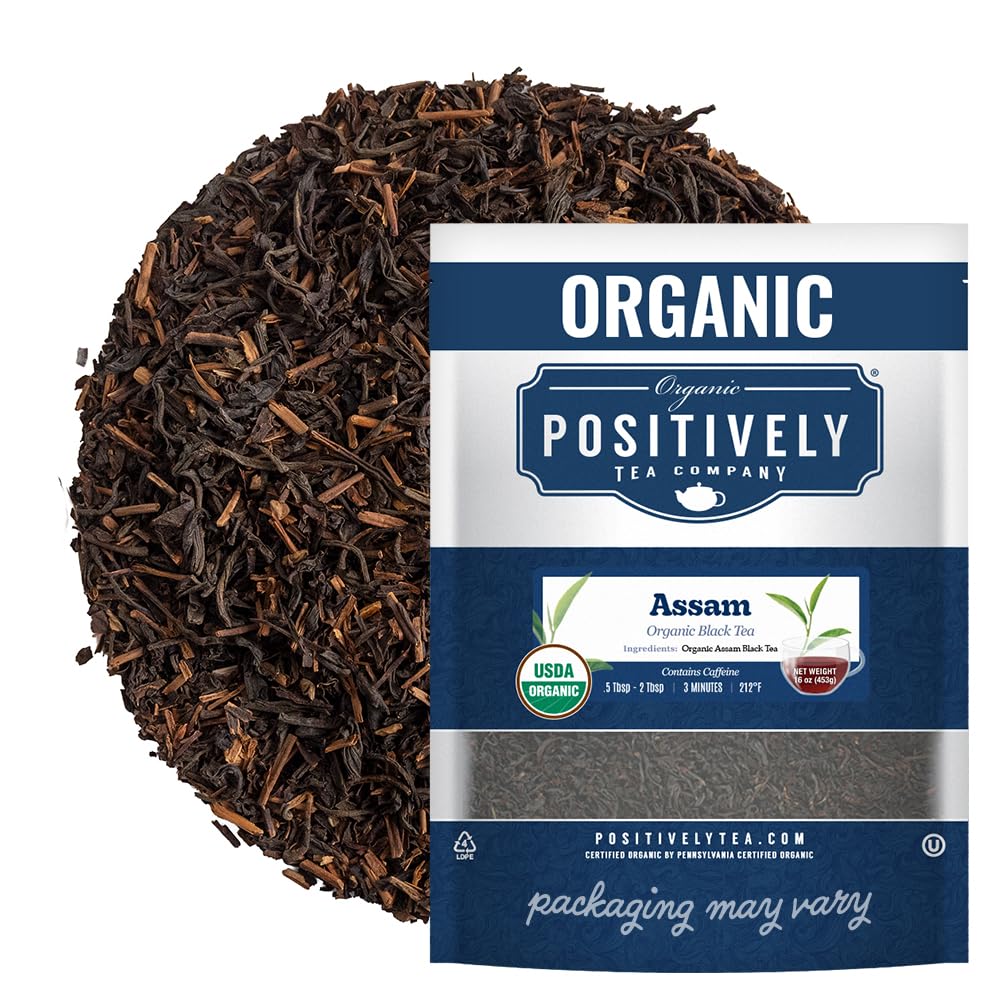 Positively Tea Organic Assam TGFOP Black Tea loose leaf 16 Ounce package