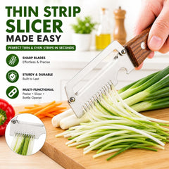 Ergonomic wooden-style handle kitchen tool in hand