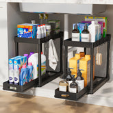 POUGNY 2 Pack Pull-Out Storage Organizers under sink black finish