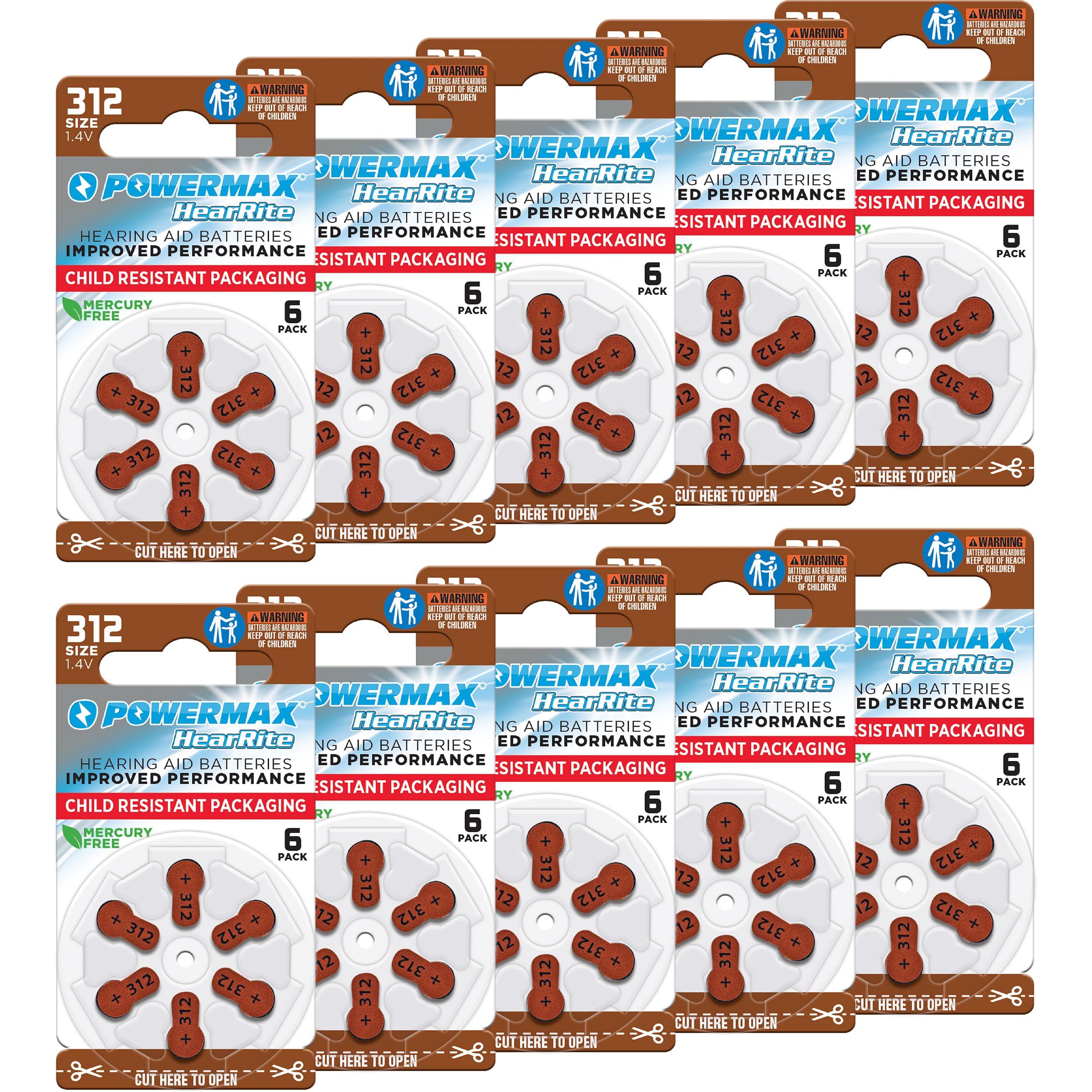 Powermax 312 hearing aid batteries brown tab