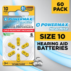 Zinc air technology Powermax Size 10 hearing aid battery 1.4V