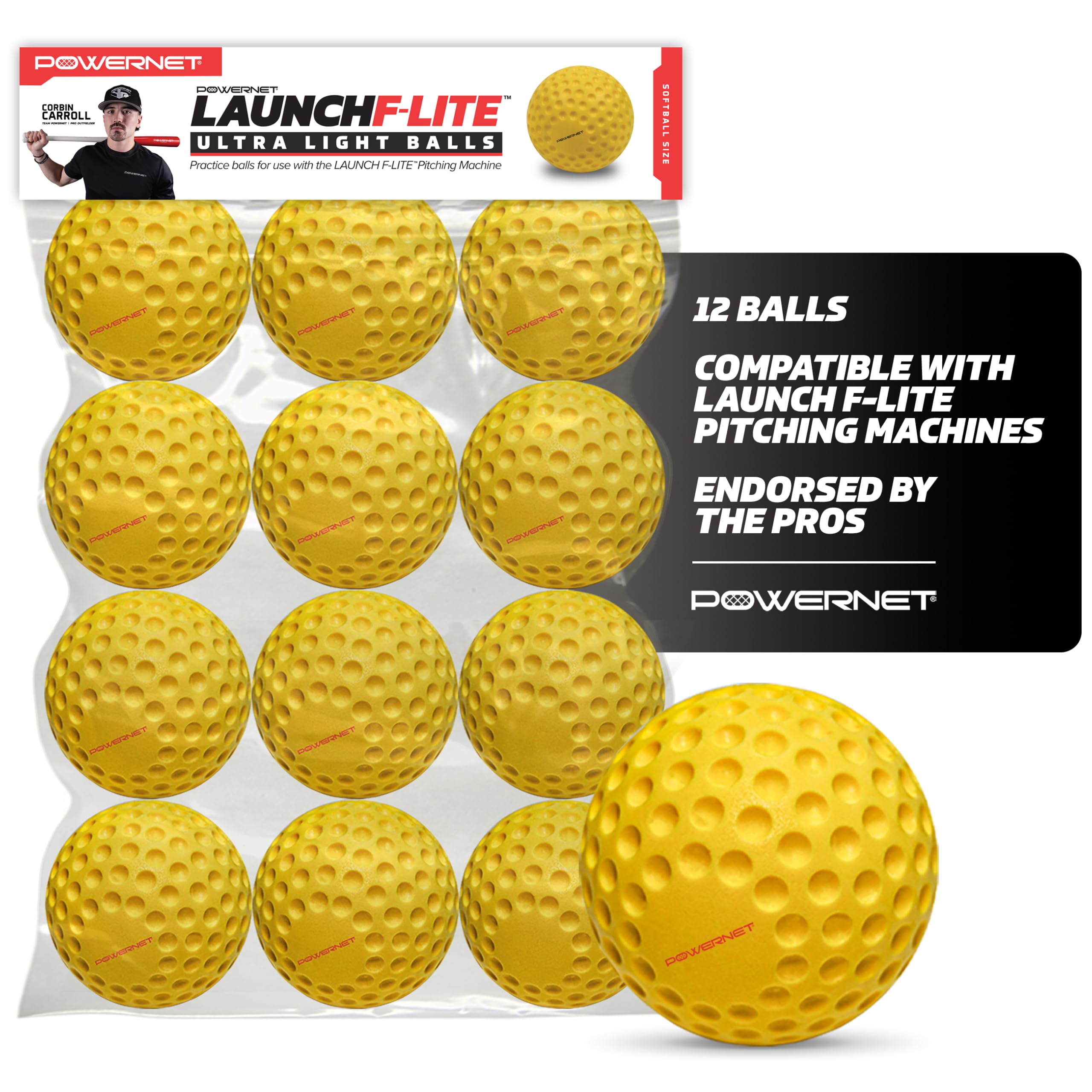 PowerNet Launch F-lite Ultra Light Dimpled Practice Balls for pitching machine 12 pack