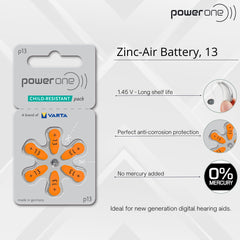 powerone p13 pack 60 hearing aid batteries display